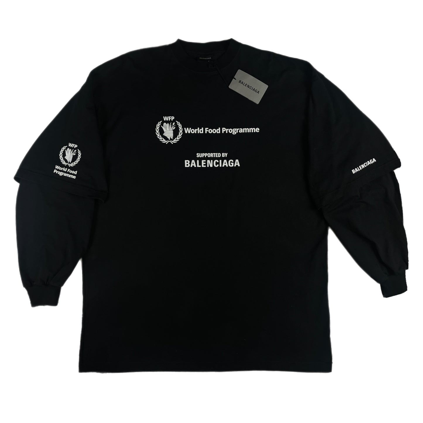 Balenciaga WFP Black Double Sleeves Tee Shirt - Size 3