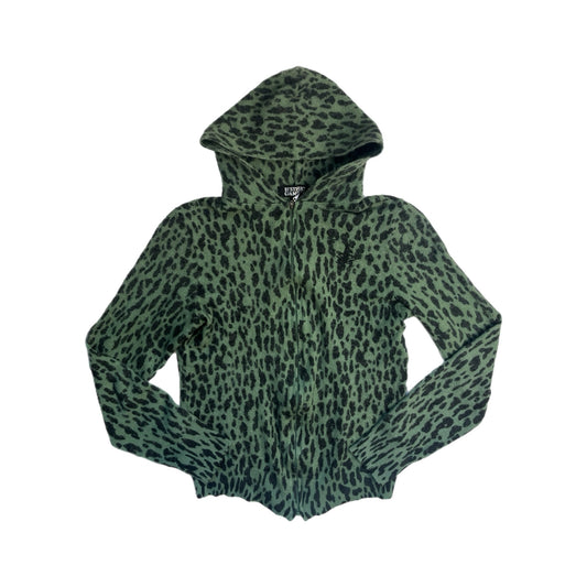 Hysteric Green Leopard Print Zip Up Hoodie - Size Large