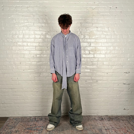 FB IN-STORE ONLY Balenciaga Blue Striped Necktie Detail Oversized Shirt - Size 38