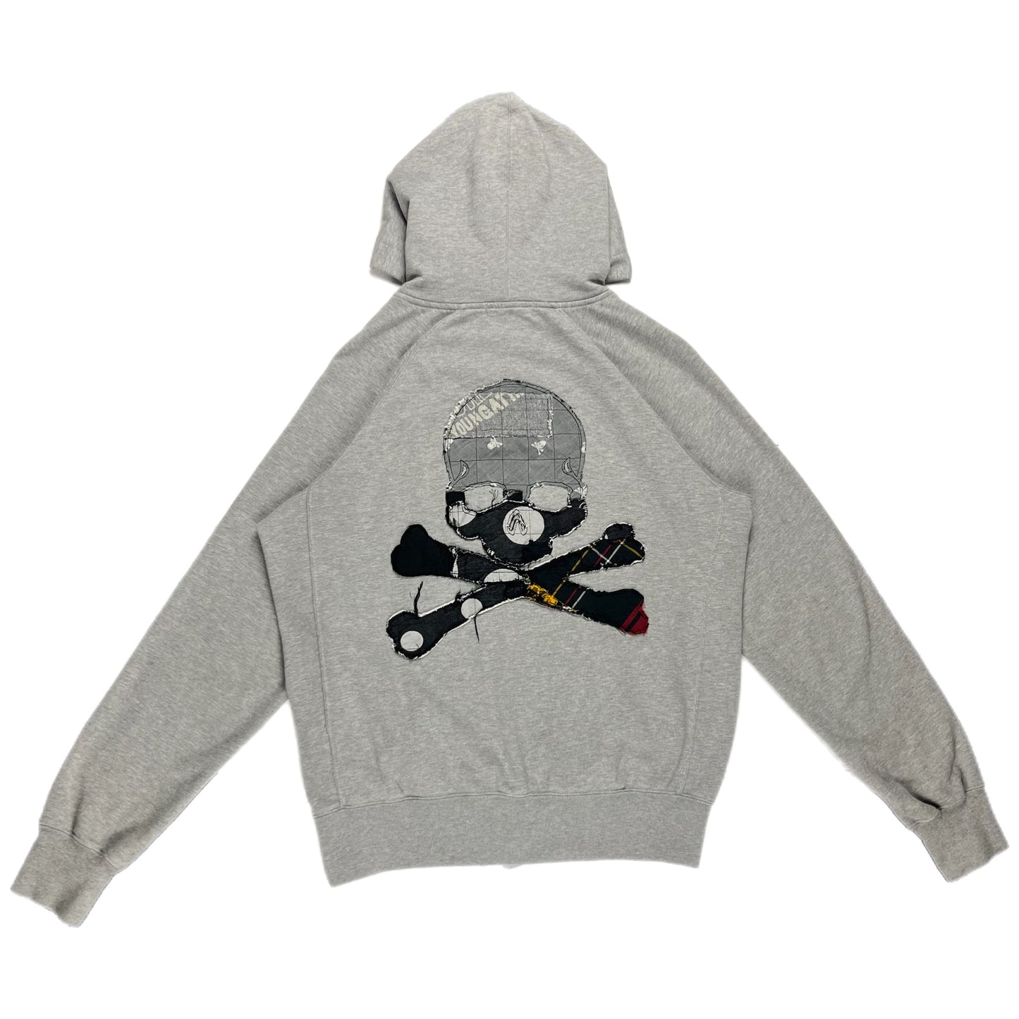 Mastermind Grey Patchwork Skull Zip Up Hoodie - Size Medium